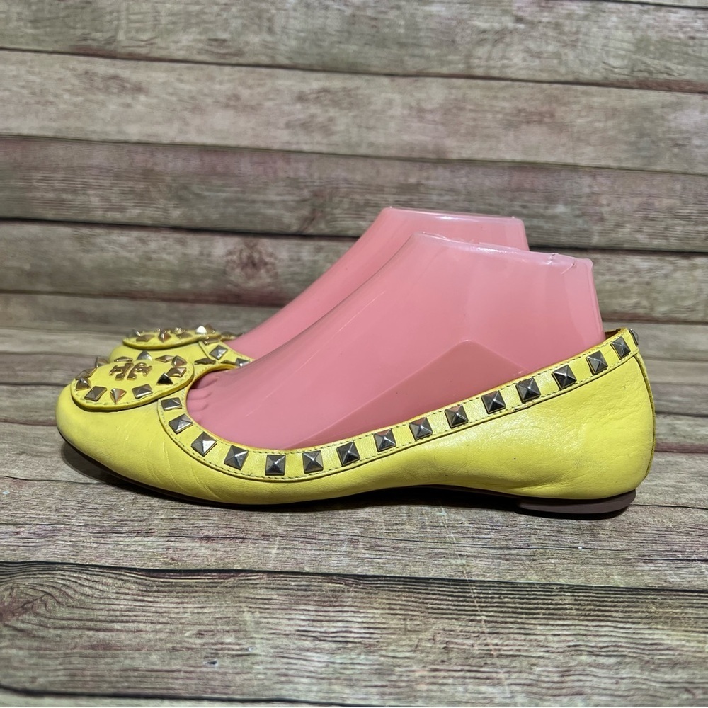 Tory Burch Yellow Leather Studded Round Toe Flats